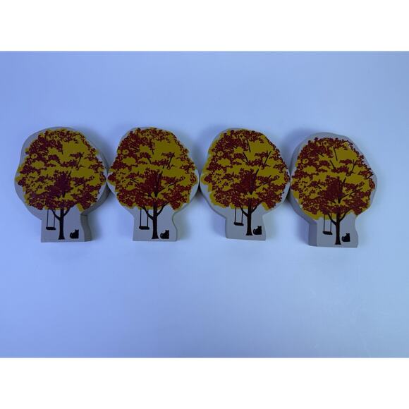 Cat’s Meow Set Of 4 Red Maple Tree Shelf Sitter Wood Village Accessory - Picture 1 of 4